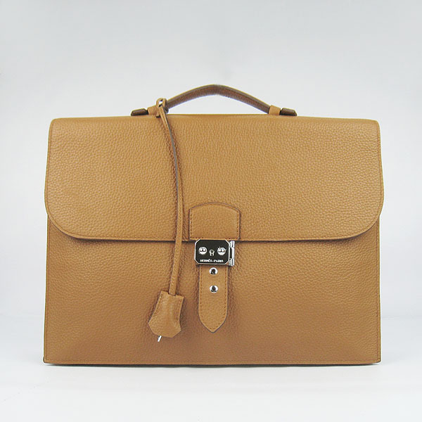 Replica Hermes Leather Small Briefcase Light Coffee 2813 - Click Image to Close